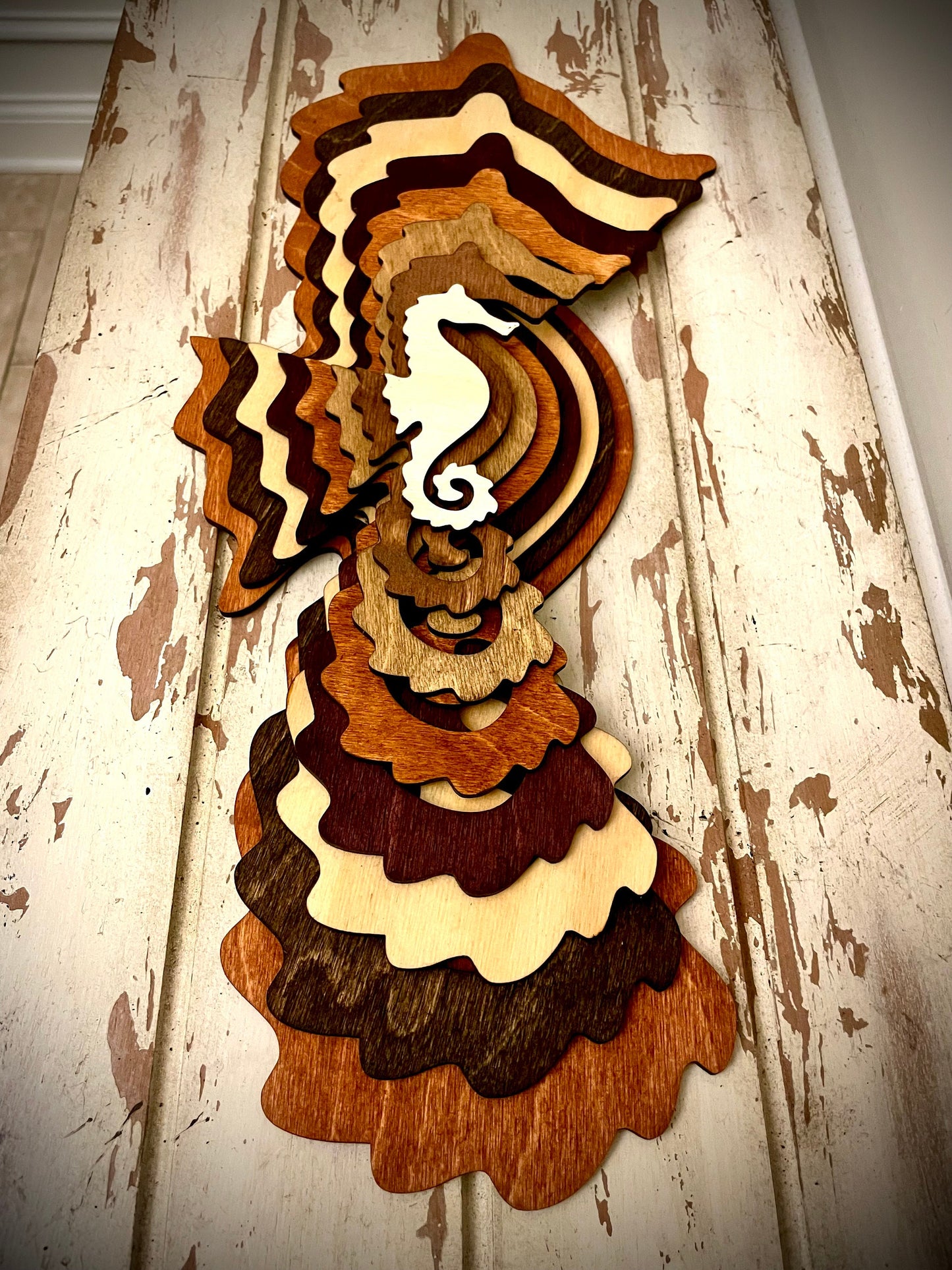 Stacked Seahorse 3D Wood Table & Wall Art | Multi-Color