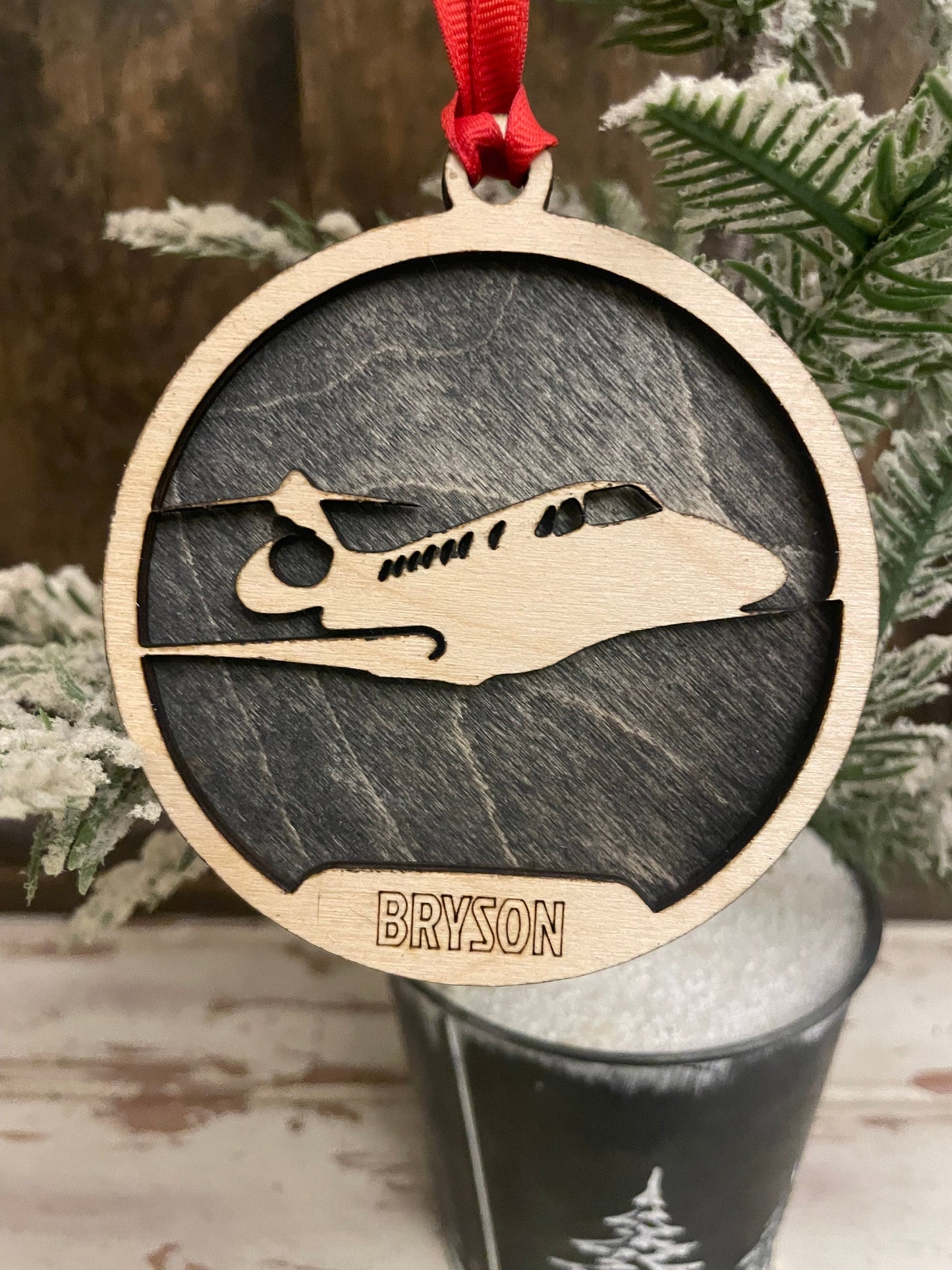 Pilot Jet Aviation Personalized 2-Layer Wood Christmas Ornament & Gift Tag | Multiple Finishes | Aviation Gift