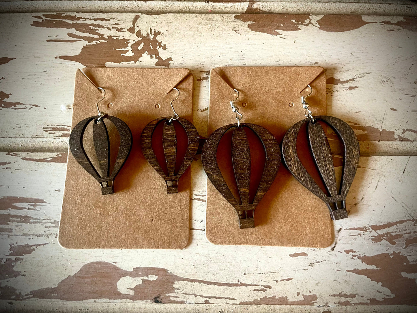 Hot Air Balloon Wood Dangle Earrings | 3 Sizes, 12 Finishes | Whimsical Gift