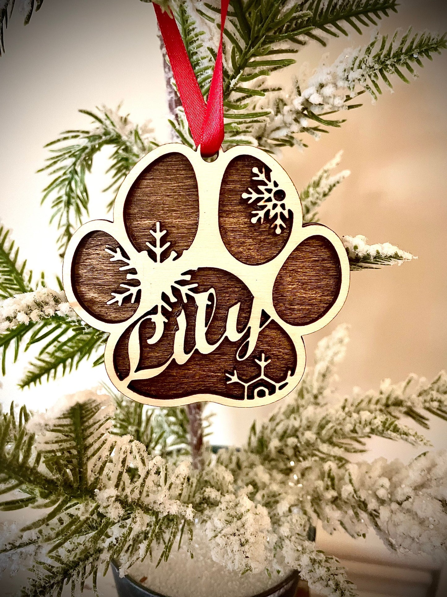 Custom Dog Paw Personalized Wood Christmas Ornament & Gift Tag | Pet Lover Gift