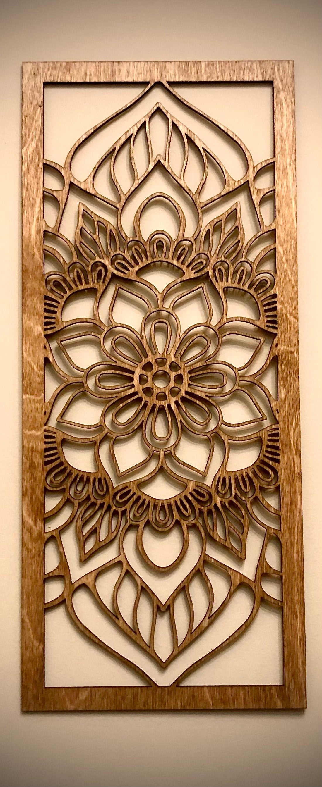 Flower Mandala Wood Wall Art | 3-Panel Set | Multiple Sizes & Finishes