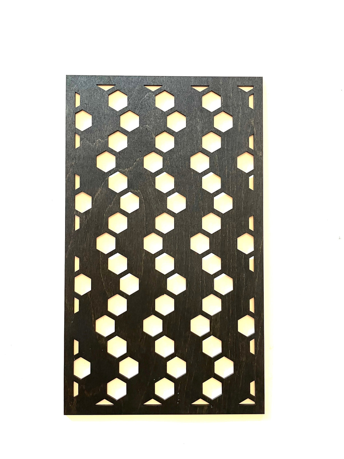 Hexagon Optical Illusion Geometric wood wall art 3-panel set, single panel front detail in Black finish