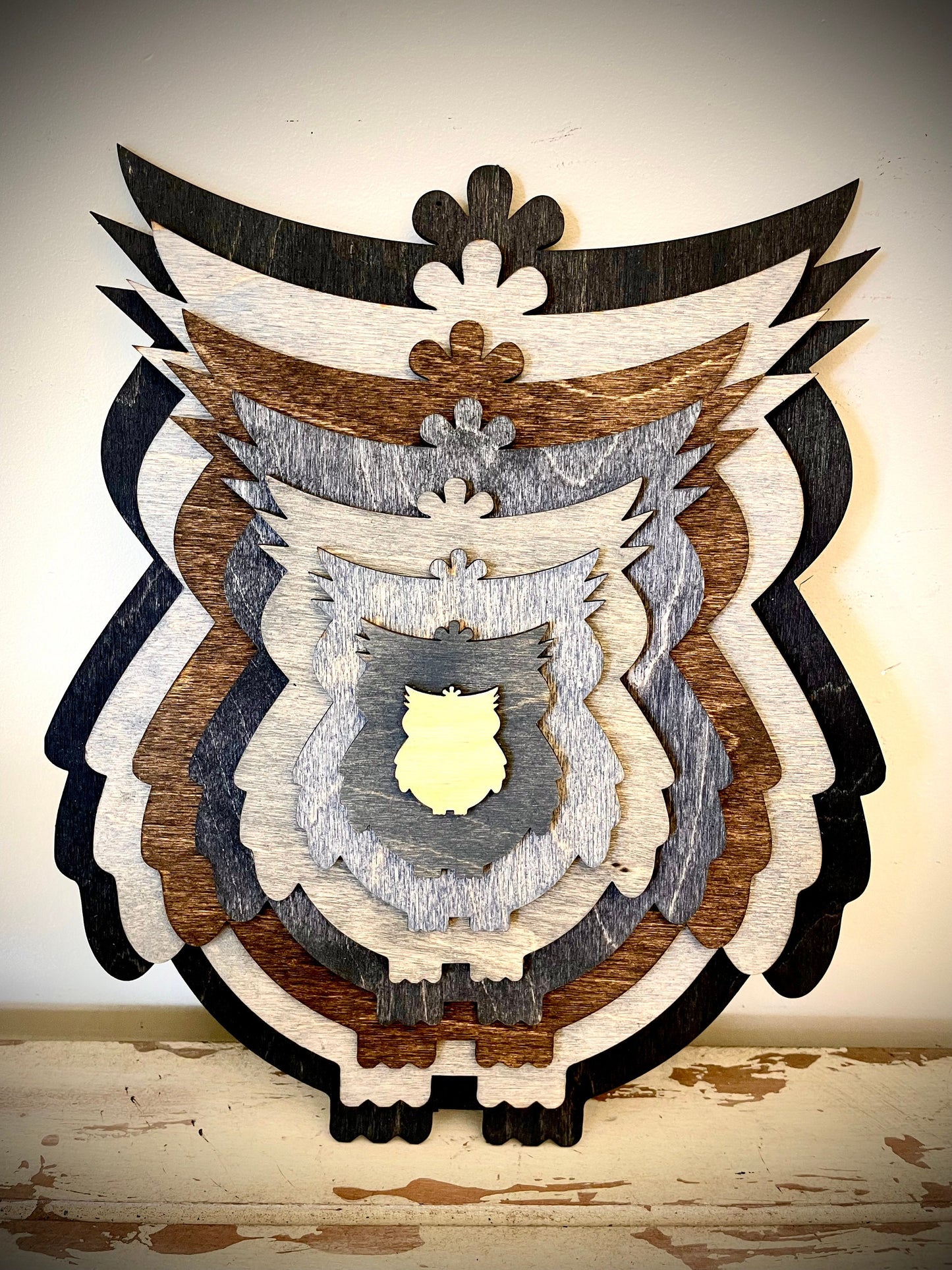 Stacked Owl 3D Wood Table & Wall Art | Multi-Color
