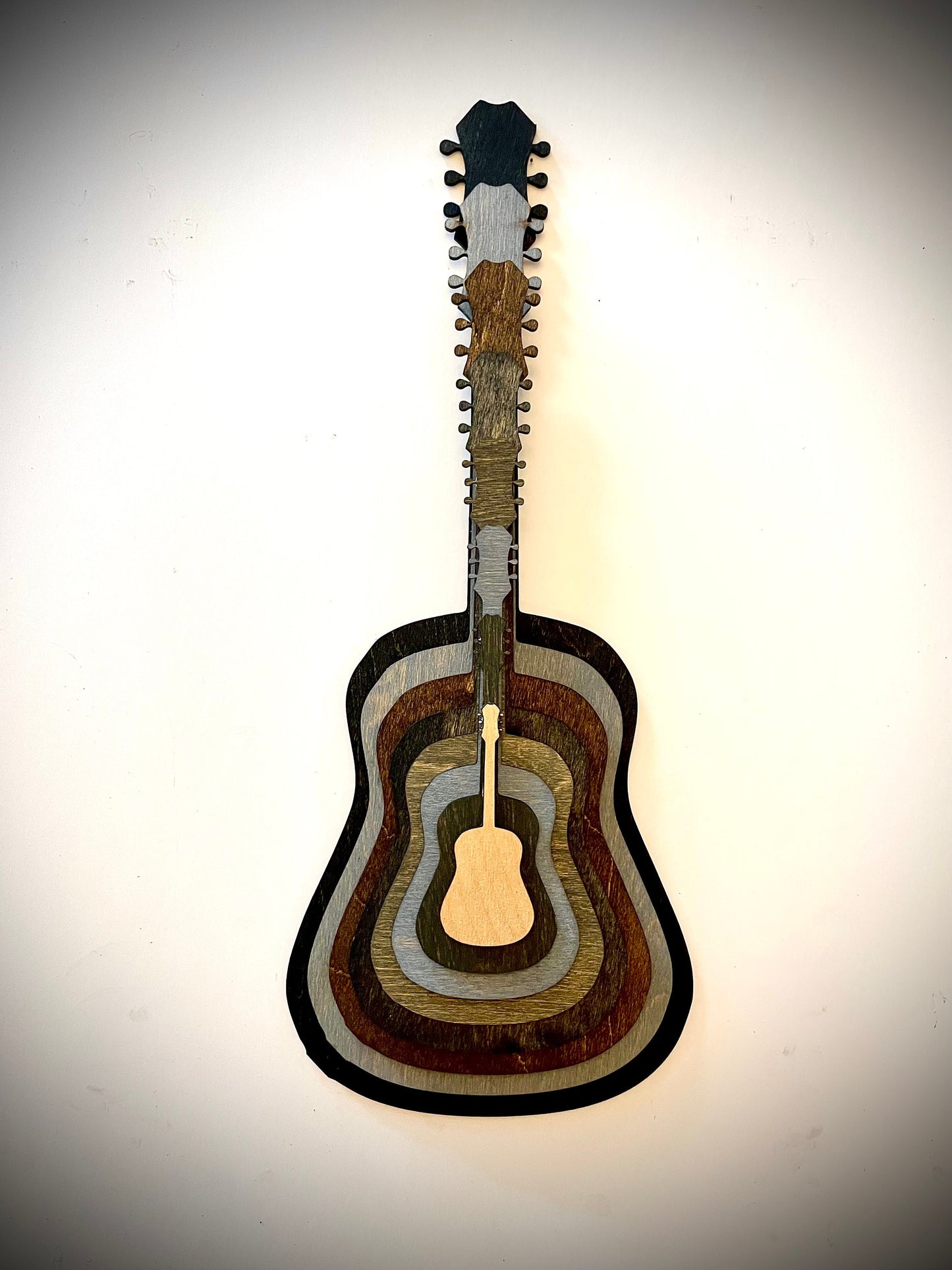 Stacked Acoustic Guitar 3D Wood Table & Wall Art | Multi-Color | Music Gift