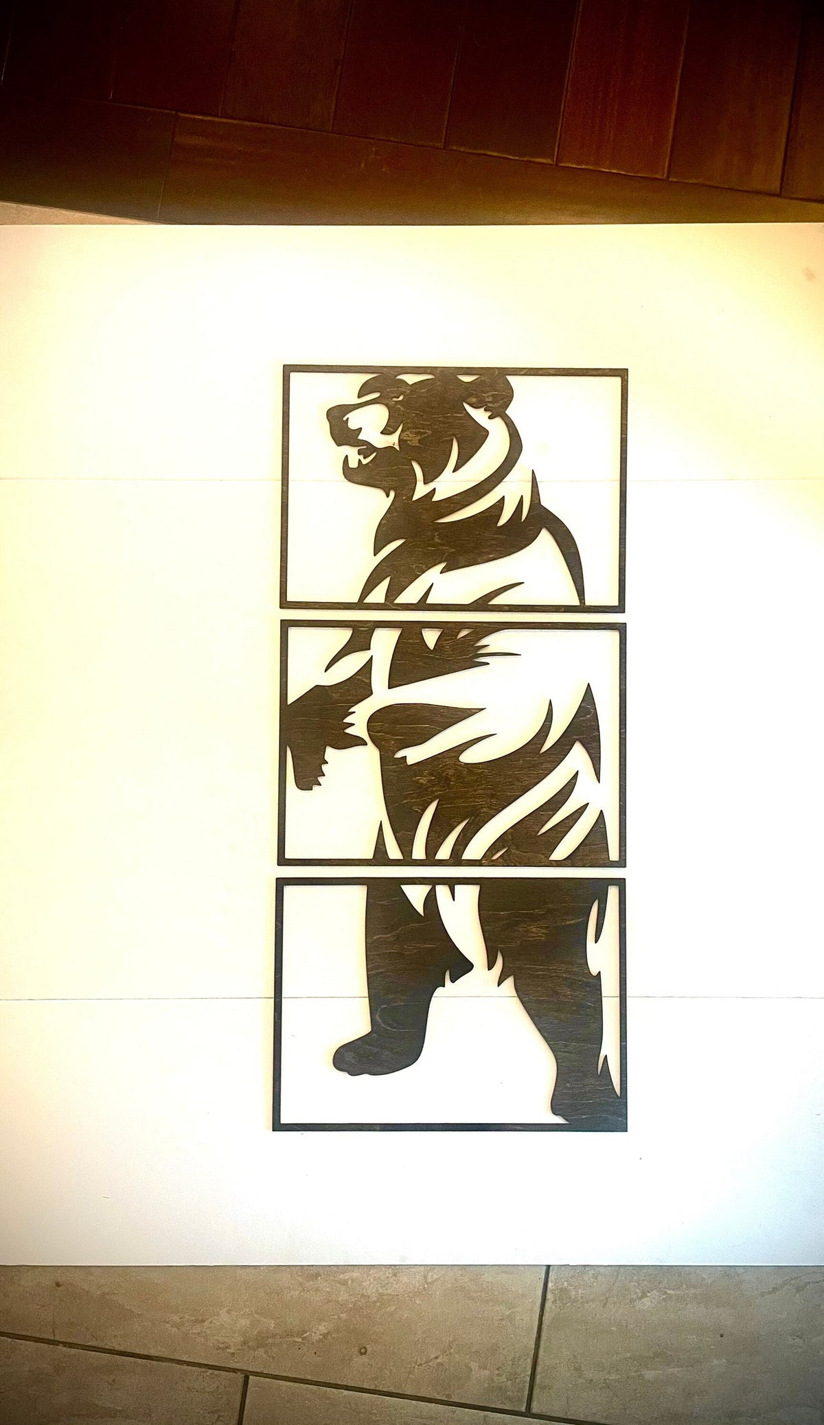 Grizzly Bear Wood Wall Art | 3-Panel Set | Multiple Finishes