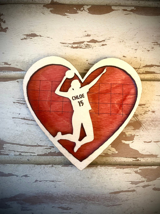 Personalized Female Volleyball Player Valentine Heart Magnet | Engraved Name & Number | Valentine's Gift