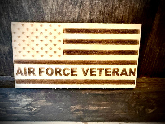 Air Force Veteran Laser Engraved US Flag Wood Refrigerator Magnet | 4" x 2.1" | Military Gift