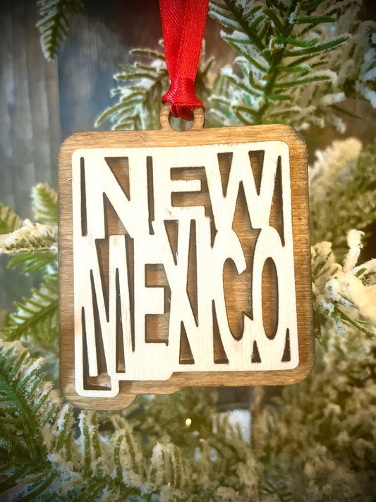 New Mexico Word Art Wood Ornament & Gift Tag | 12 Finishes | State Pride Gift