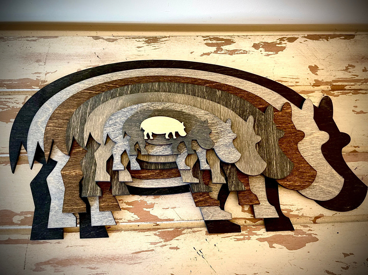 Stacked Hippopotamus 3D Wood Table & Wall Art | Multi-Color
