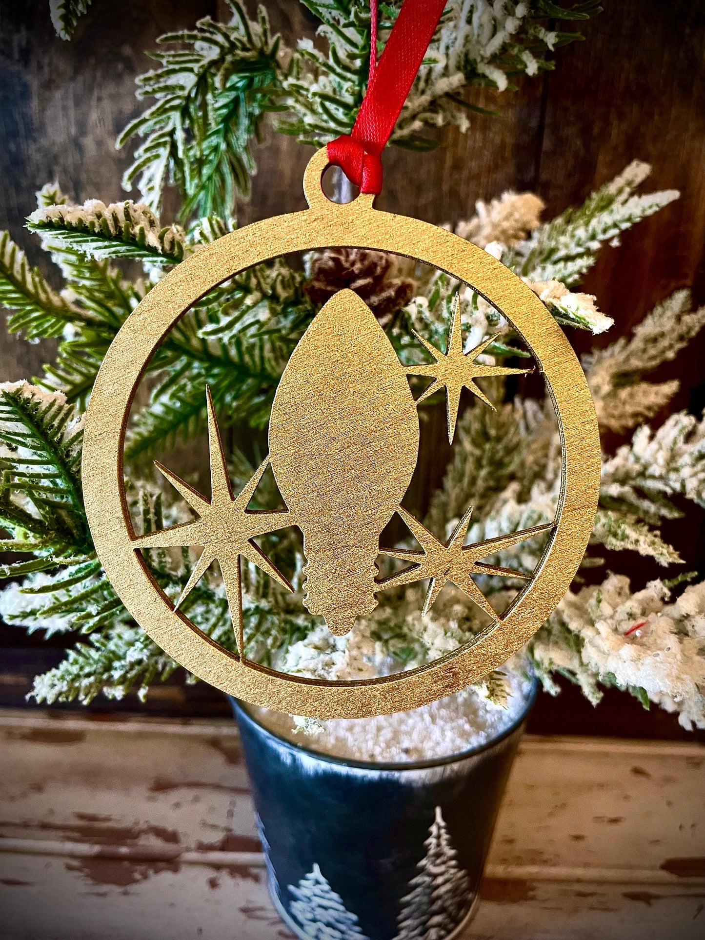 Symbols of Christmas Art Deco Christmas Light Wood Ornament | Gold & 14 Other Finishes | Holiday Gift