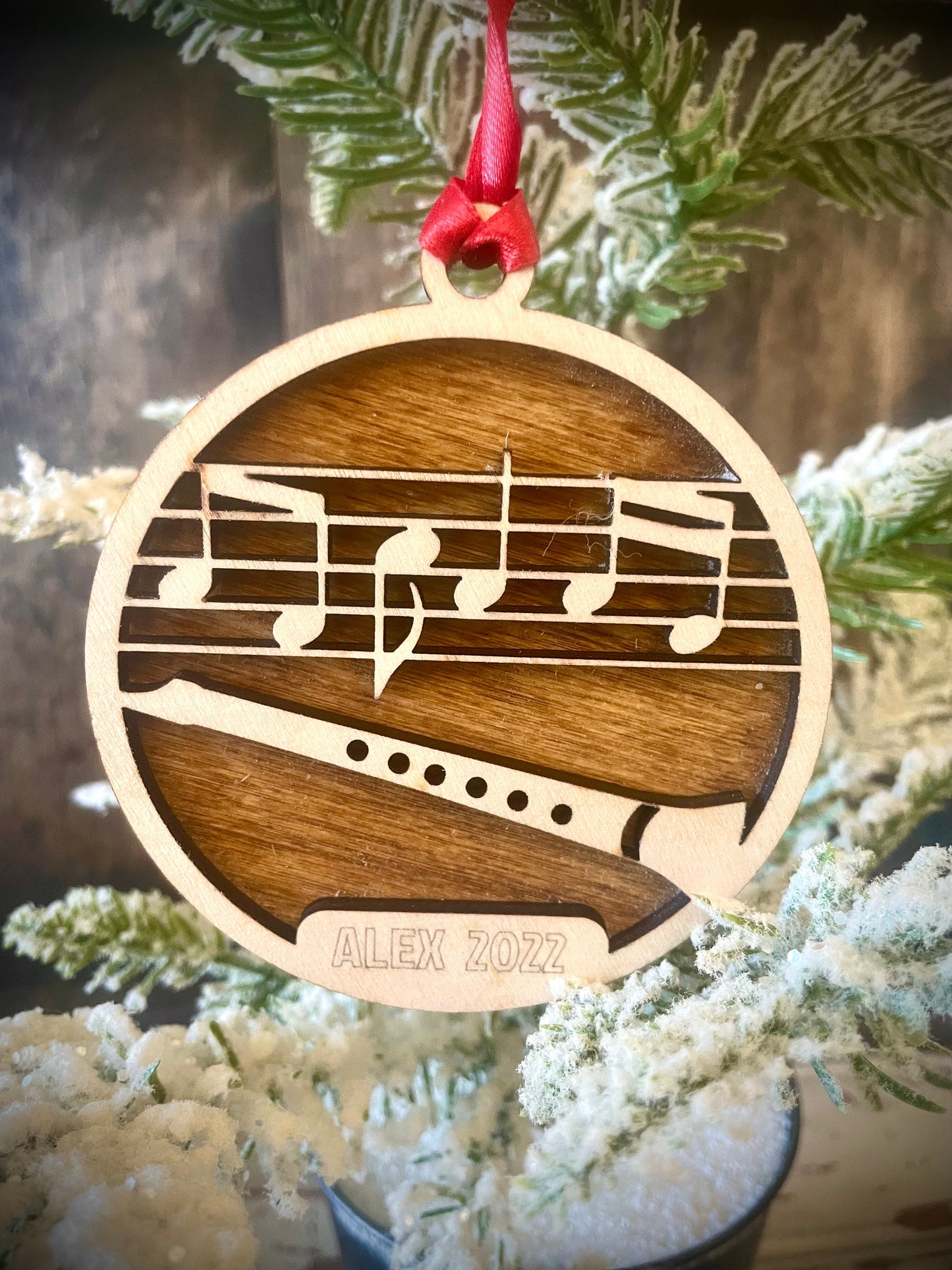 Clarinet Personalized 2-Layer Wood Christmas Ornament & Gift Tag | Multiple Finishes | Music Gift