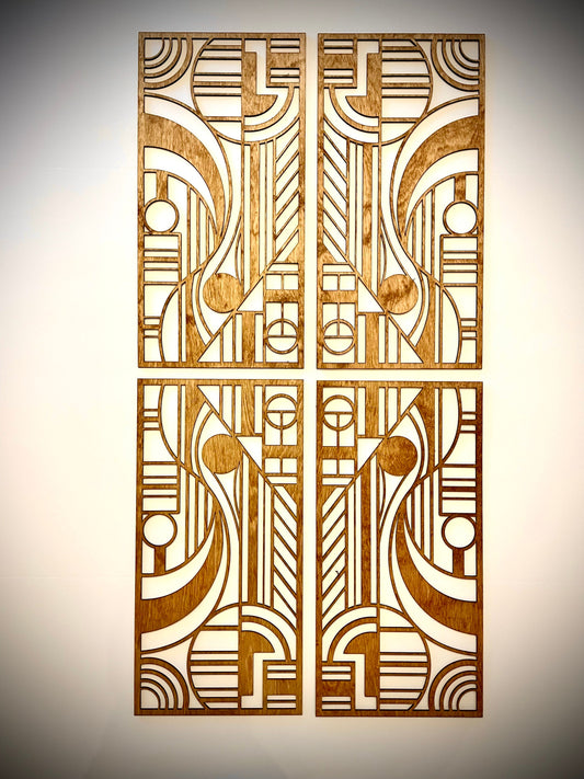 Art Deco Geometric Wood Wall Art | Large Modern 4 Panel Wall Sculpture