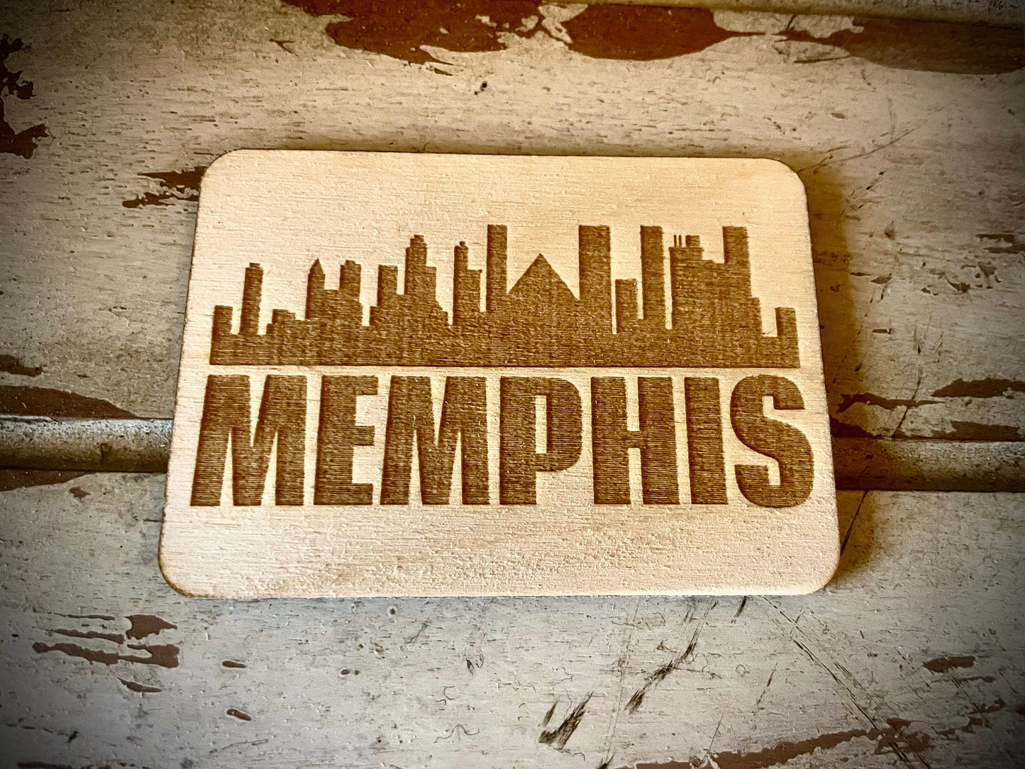 Memphis Skyline Wood Magnet | City Souvenir | 3.5" x 2.5"