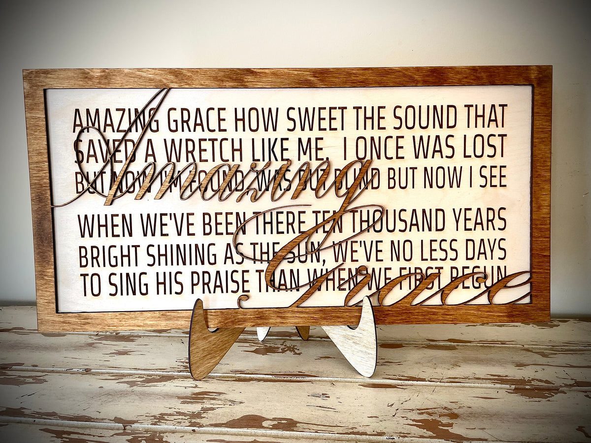 Amazing Grace Wood Sign with Lyrics & 3D Frame | Christian Gift | Wall Decor
