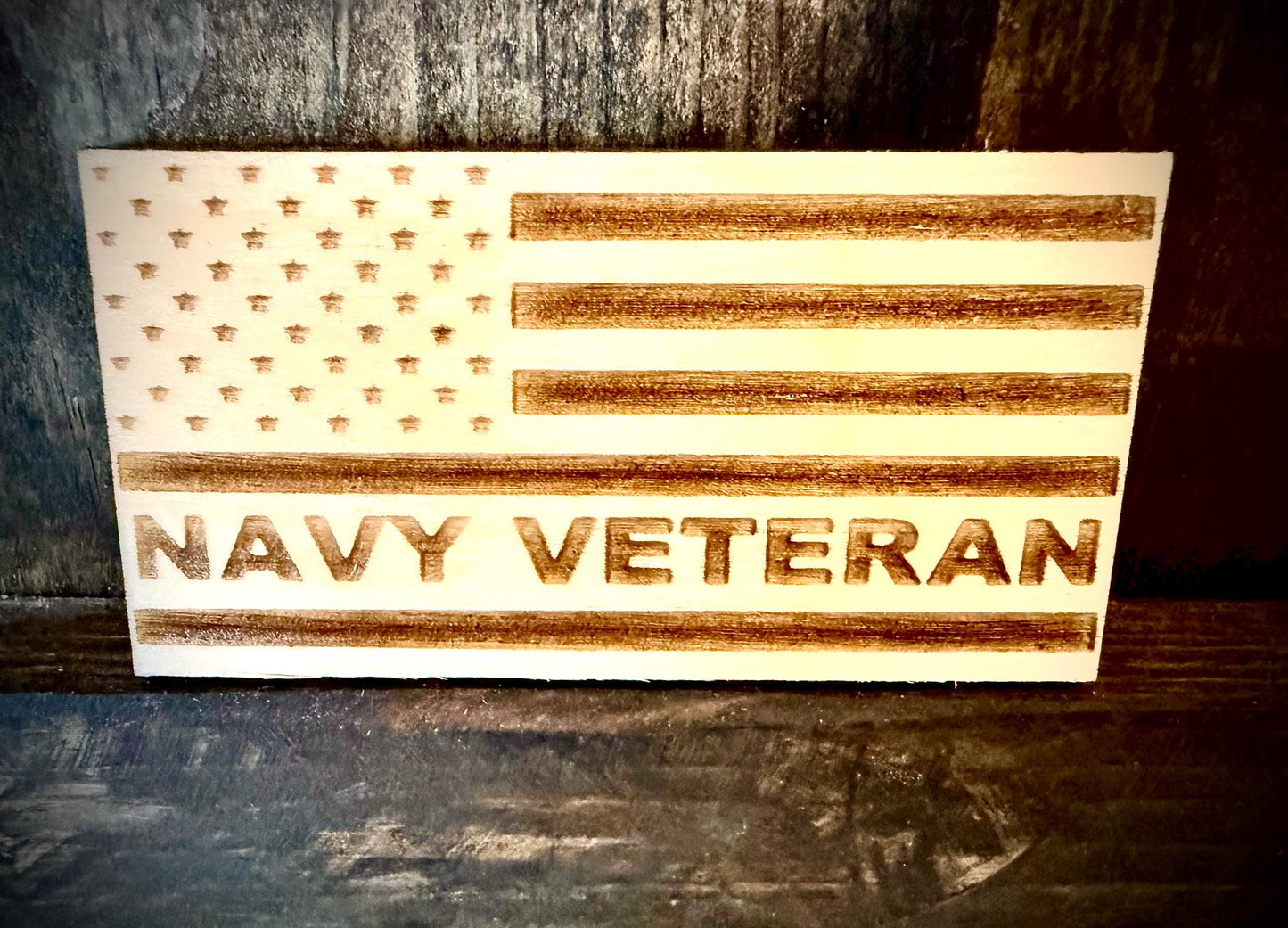 Navy Veteran Laser Engraved US Flag Wood Refrigerator Magnet | 4" x 2.1" | Military Gift