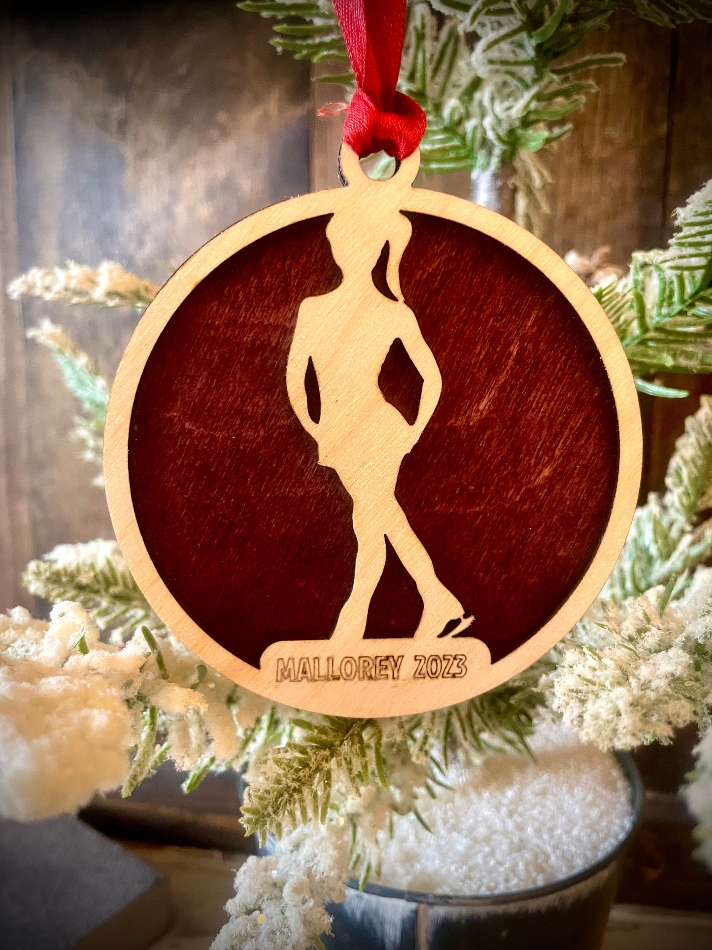 Figure Skating Skater Personalized 2-Layer Wood Christmas Ornament & Gift Tag | Multiple Finishes | Figure Skating Gift (#9)