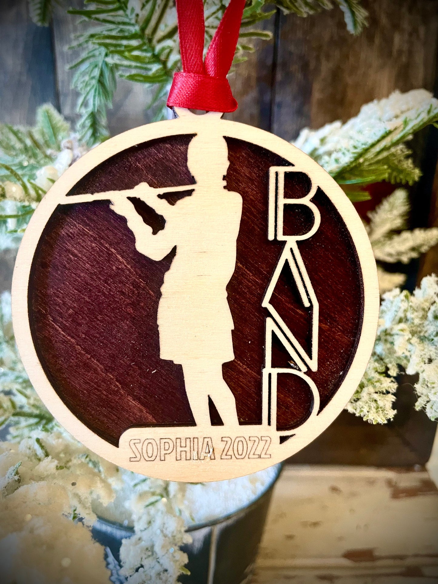 Marching Band Female Flute Player Personalized 2-Layer Wood Christmas Ornament & Gift Tag | Multiple Finishes | Music Gift (#17)