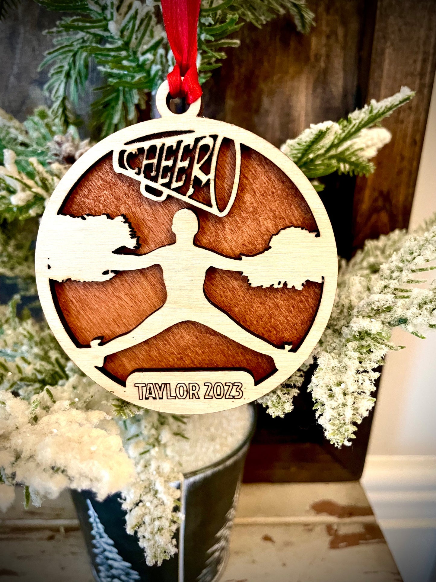 Male Cheerleader Personalized 2-Layer Wood Christmas Ornament & Gift Tag | Multiple Finishes | Cheer Gift (#5)