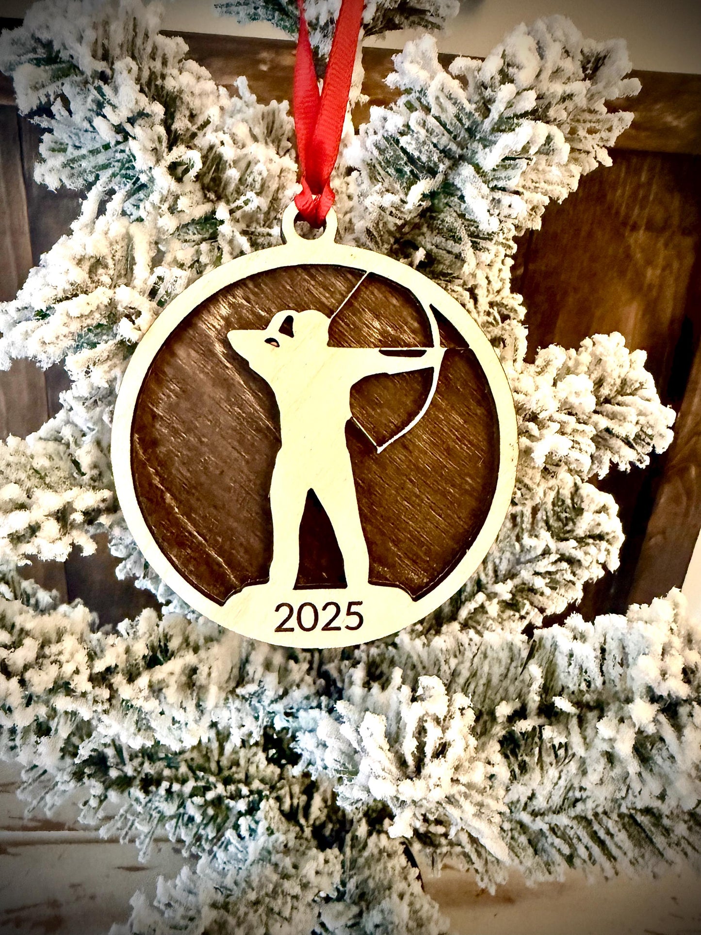 Female Archer Personalized 2-Layer Wood Christmas Ornament & Gift Tag | Multiple Finishes | Archery Gift