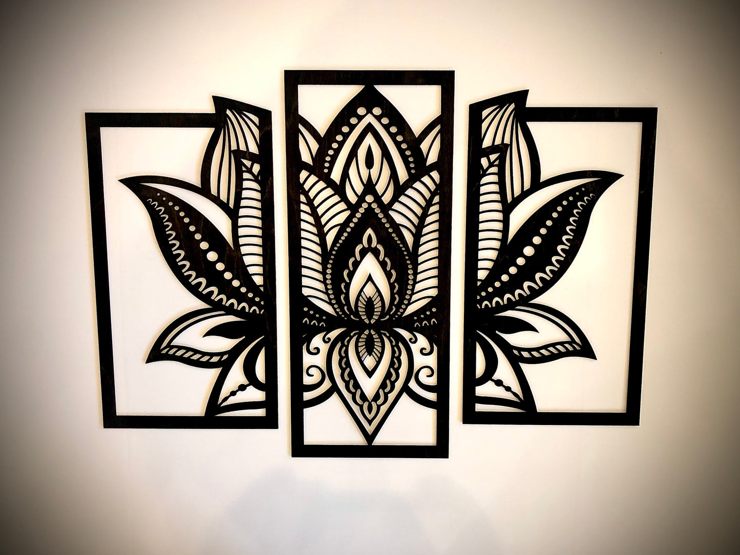Lotus Flower Mandala Wood Wall Art | 3-Panel Set | Multiple Sizes & Finishes