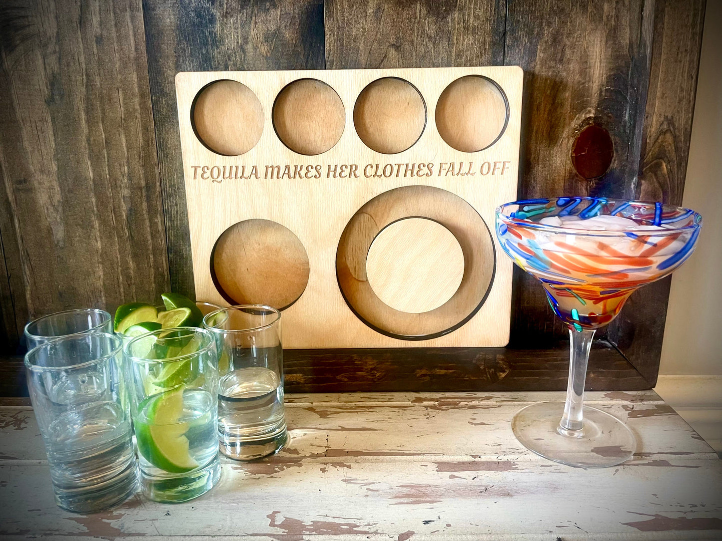 Custom Engraved Tequila Shot & Margarita Board with Salt Well | Wedding & Vacation Home Gift