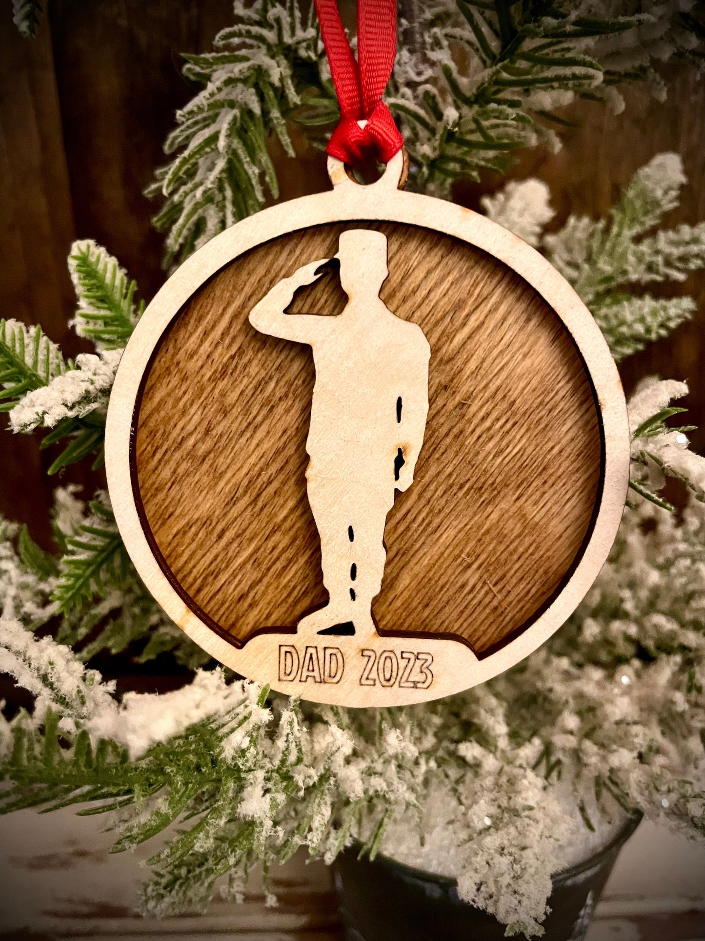 Military Soldier Personalized 2-Layer Wood Christmas Ornament & Gift Tag | Multiple Finishes | Military Gift (#7)