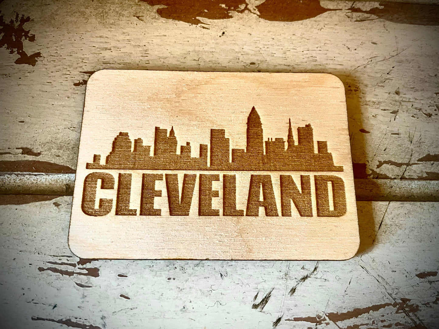Cleveland Skyline Wood Magnet | City Souvenir | 3.5" x 2.5"