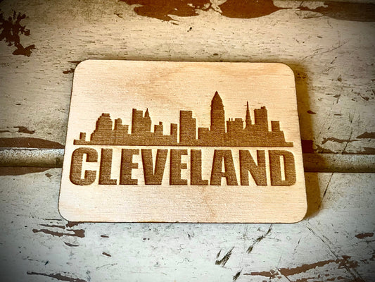 Cleveland Skyline Wood Magnet | City Souvenir | 3.5" x 2.5"