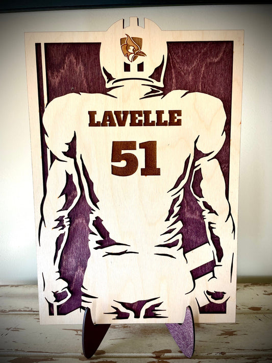 Custom Football Wood Plaque | Name, Number & Optional Logo Engraved | Jersey Back Design