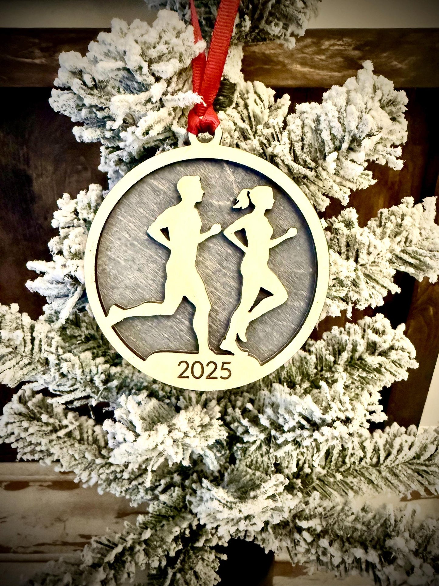 Male & Female Runners Personalized 2-Layer Wood Christmas Ornament & Gift Tag | Multiple Finishes | Running Gift