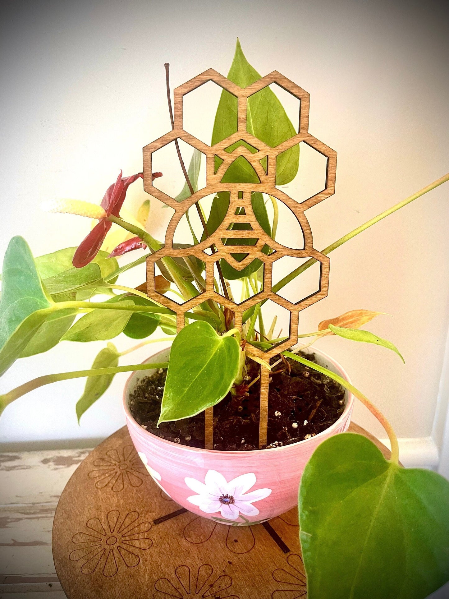 Boho Indoor Plant Trellis | Honeybee & Honeycomb | Multiple Sizes & Finishes | Style B