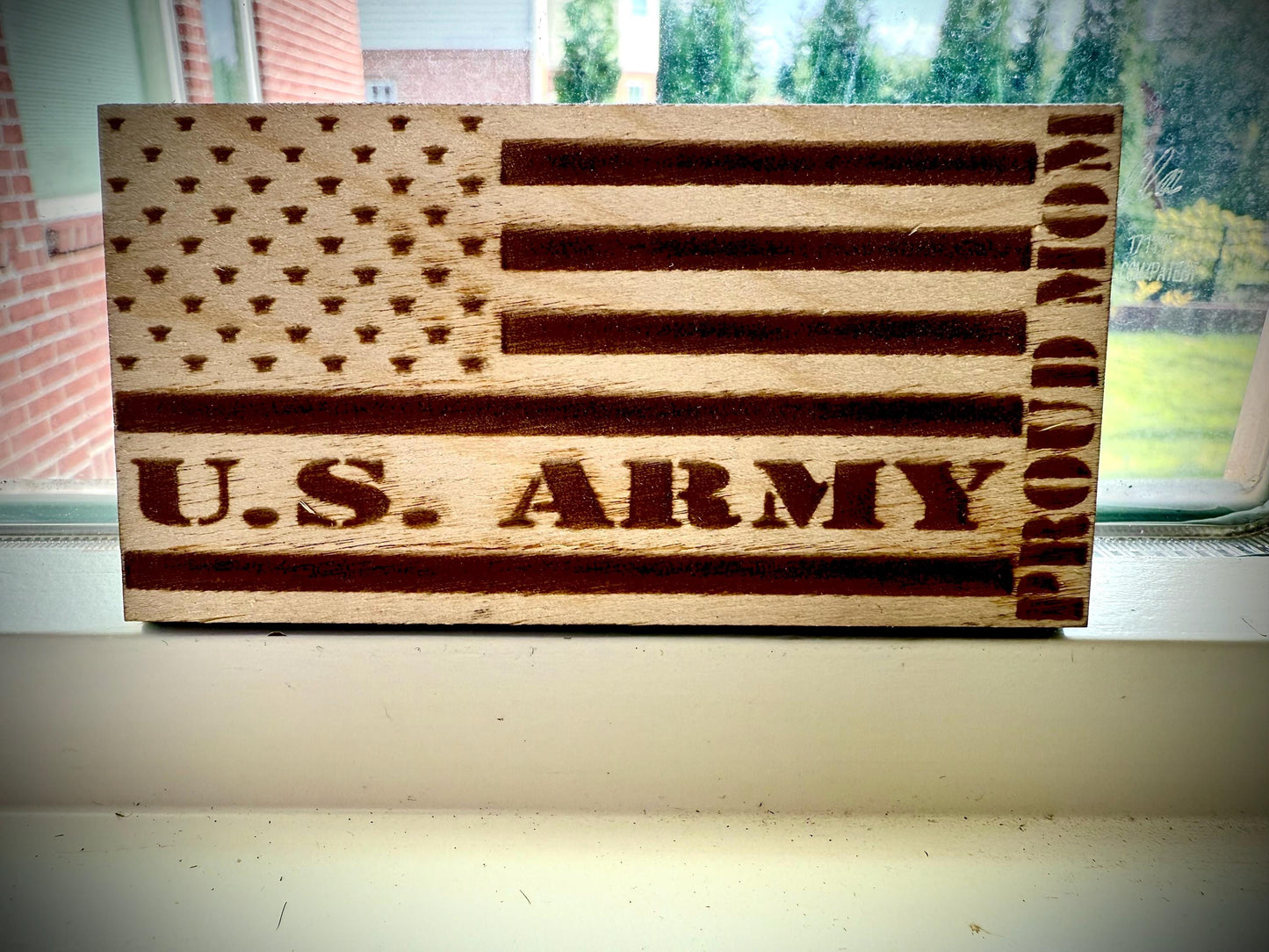 US Army Proud Mom Laser Engraved US Flag Wood Refrigerator Magnet | 4" x 2.1" | Military Gift