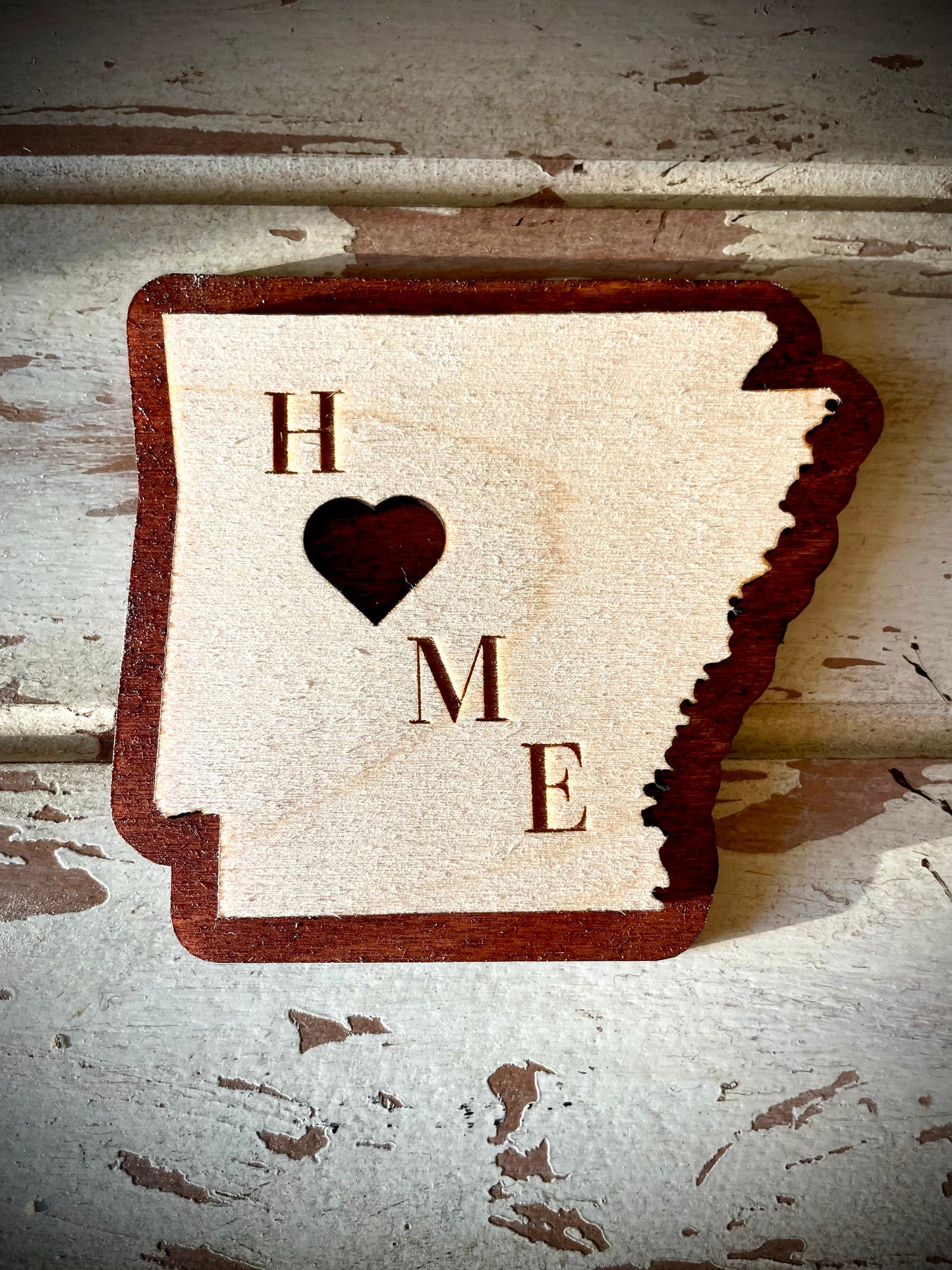 Arkansas HOME 2-Layer Wood Refrigerator Magnet | 12 Finishes | State Pride Gift