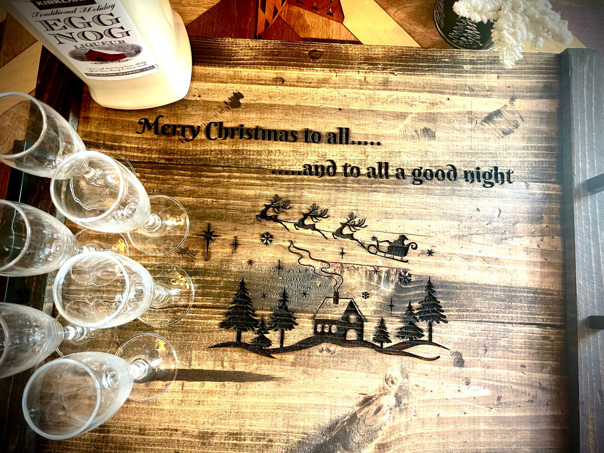 Custom Rustic Distressed Shiplap Christmas Serving Tray | Raised Edges, Handles & Optional Engraving