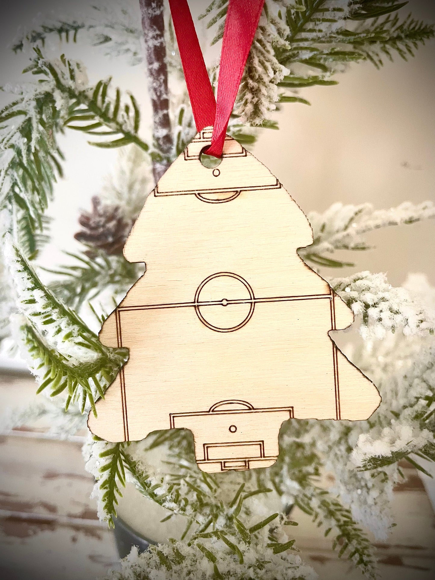 Soccer Field on Christmas Tree Wood Ornament & Gift Tag | Soccer Gift | Coach Gift