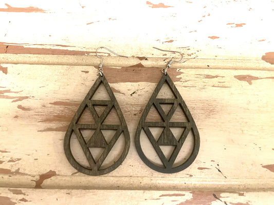 Teardrop & Triangle Wood Dangle Earrings | 3 Sizes, 12 Finishes | Geometric Jewelry