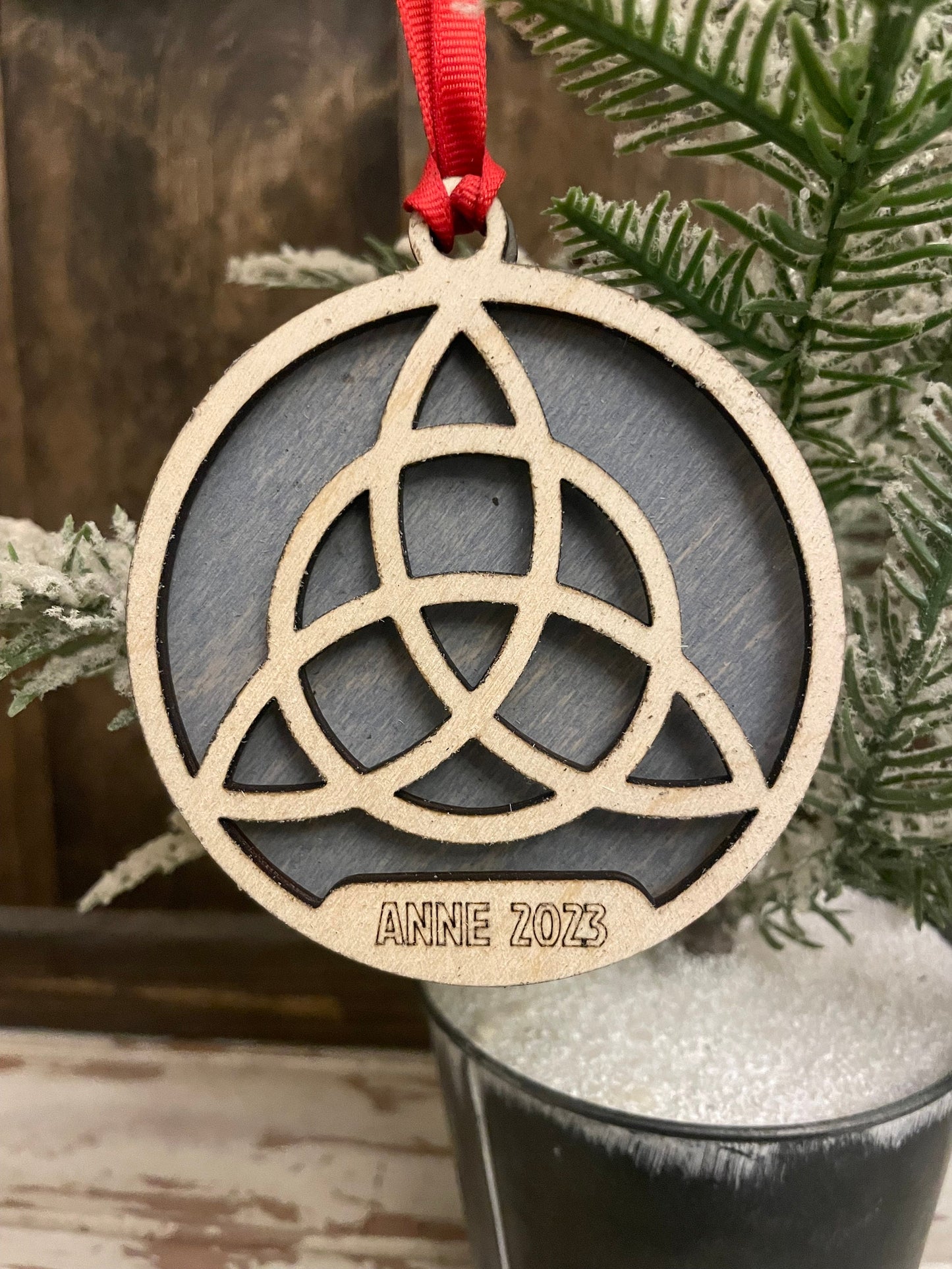 Celtic Design Personalized 2-Layer Wood Christmas Ornament & Gift Tag | Multiple Finishes | Celtic Gift