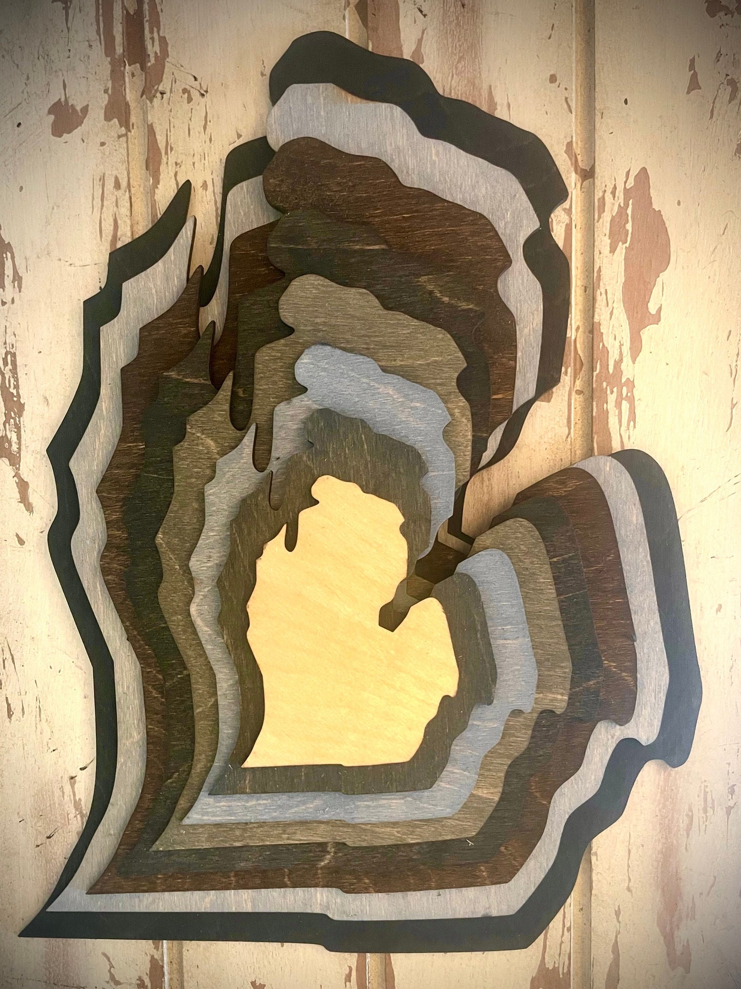 Michigan Lower Peninsula Stacked State 3D Wood Table & Wall Art | Multi-Color