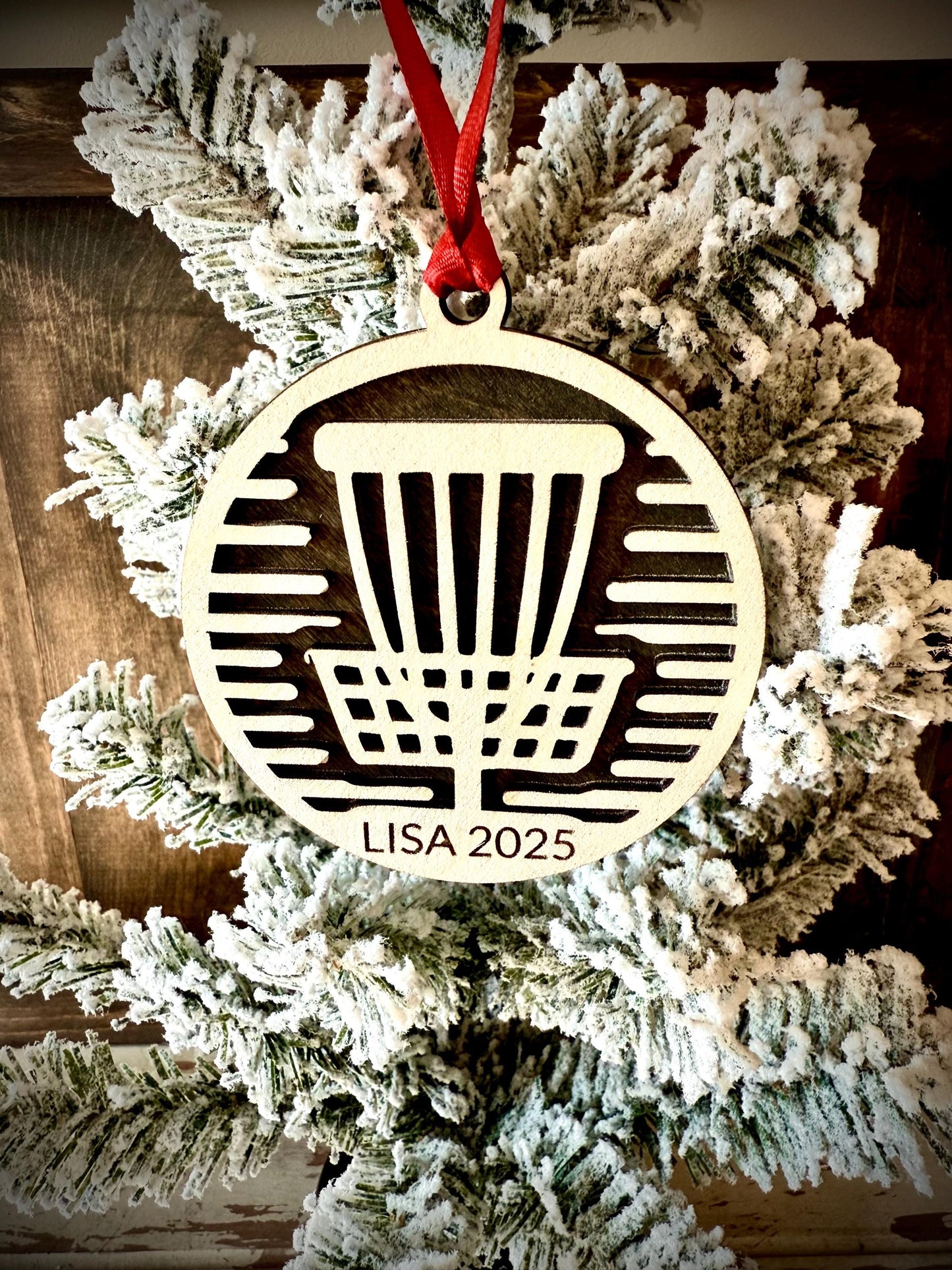 Disc Golf Personalized 2-Layer Wood Christmas Ornament & Gift Tag | Multiple Finishes | Disc Golf Gift