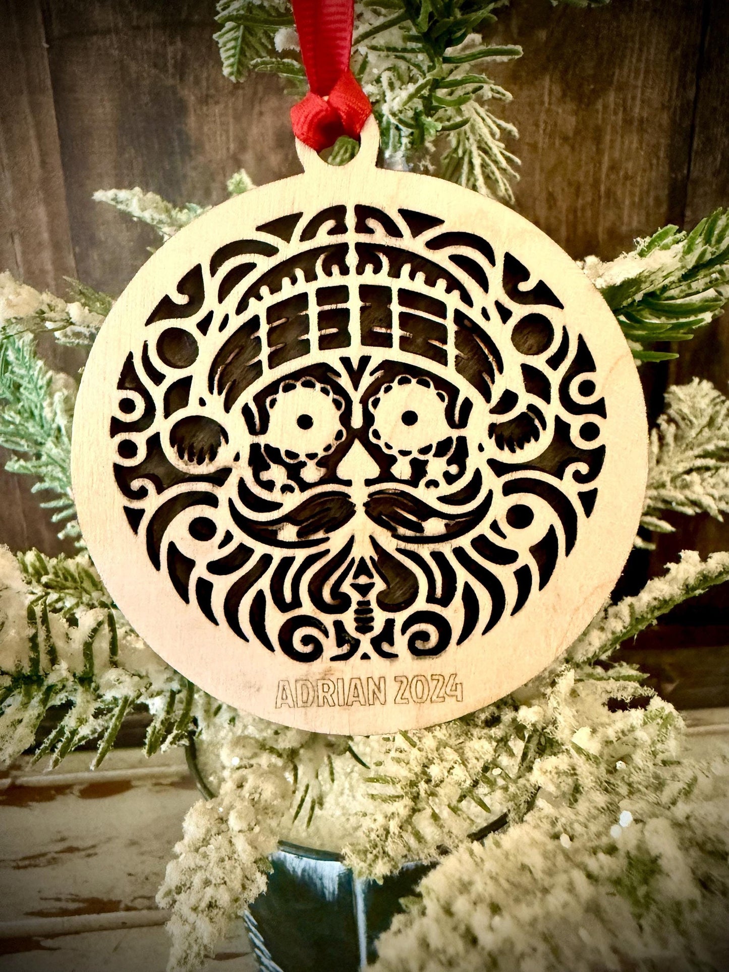 Santa Claus Sugar Skull 2-Layer Wood Christmas Ornament & Gift Tag | Multiple Finishes | Day of the Dead Gift