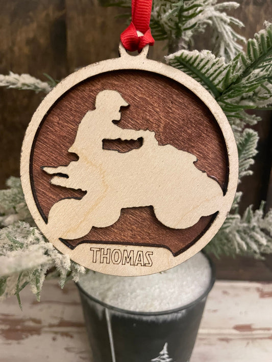 ATV 4-Wheeler Personalized 2-Layer Wood Christmas Ornament & Gift Tag | Multiple Finishes | Outdoor Gift