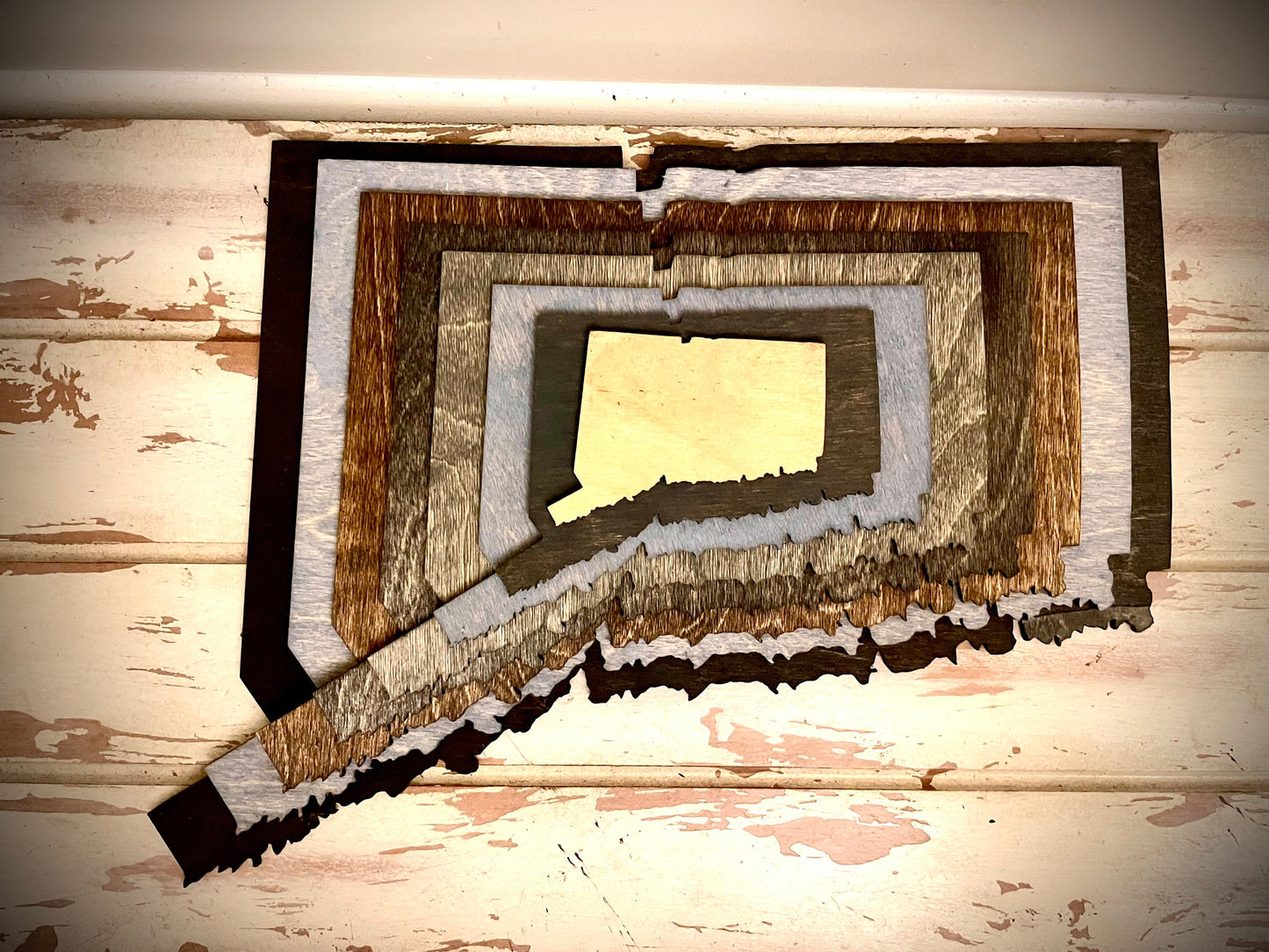 Connecticut Stacked State 3D Wood Table & Wall Art | Multi-Color