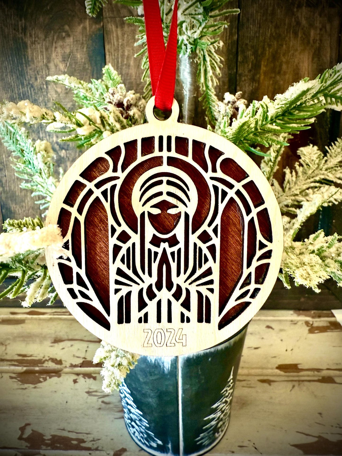 Mary Mother of Jesus Personalized 2-Layer Wood Christmas Ornament & Gift Tag | Multiple Finishes | Religious Gift (#2)