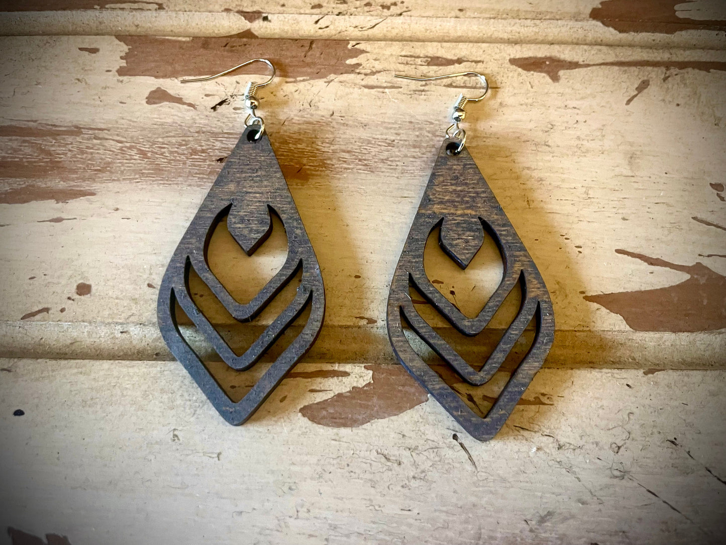 Diamond Flame Wood Dangle Earrings | 3 Sizes, 12 Finishes | Boho Jewelry