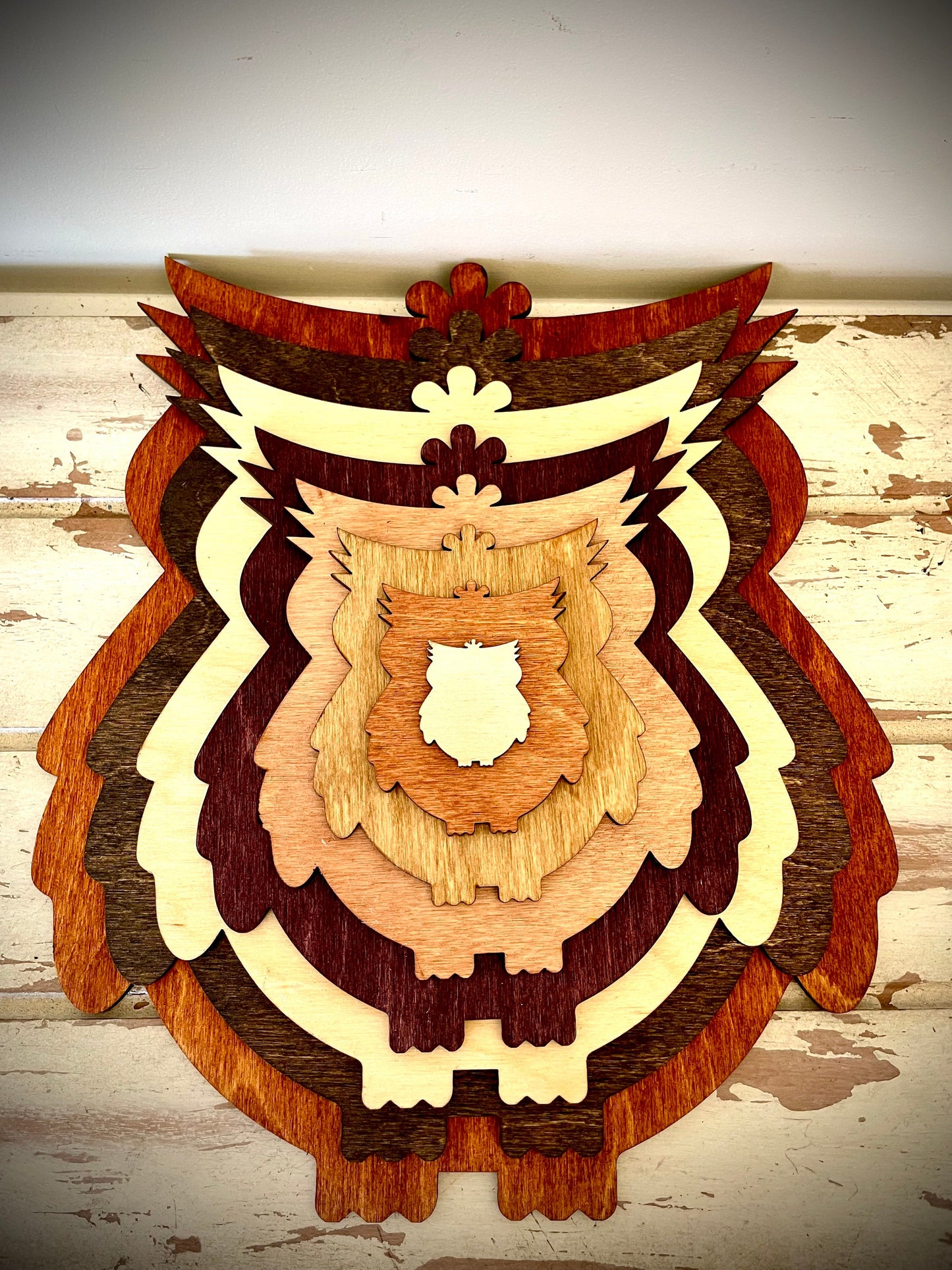 Stacked Owl 3D Wood Table & Wall Art | Multi-Color