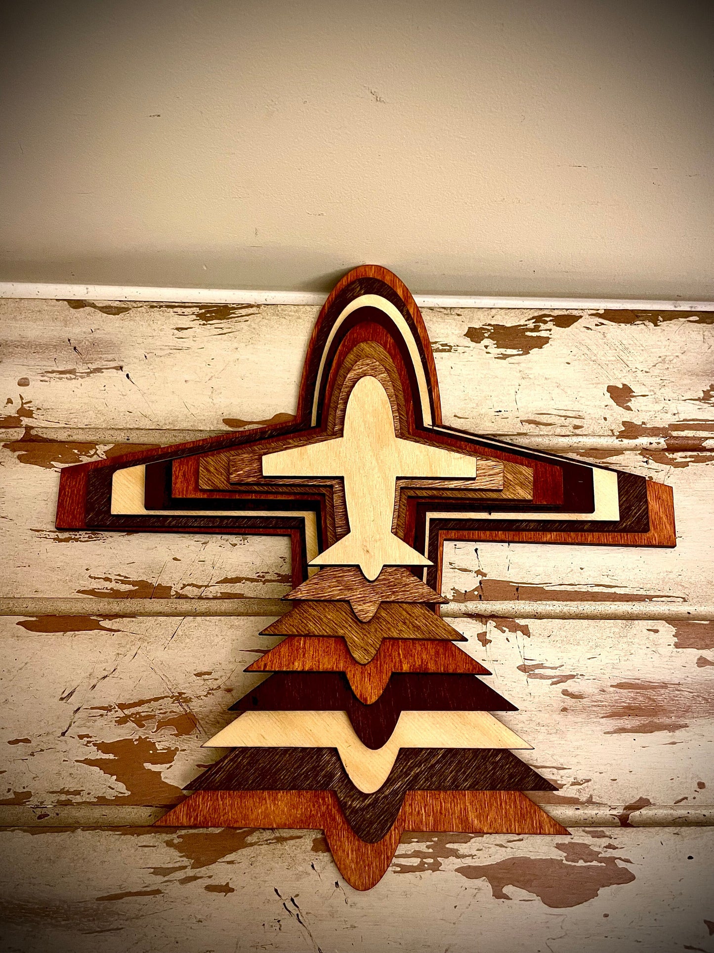 Stacked Airplane 3D Wood Table & Wall Art | Multi-Color | Pilot Gift