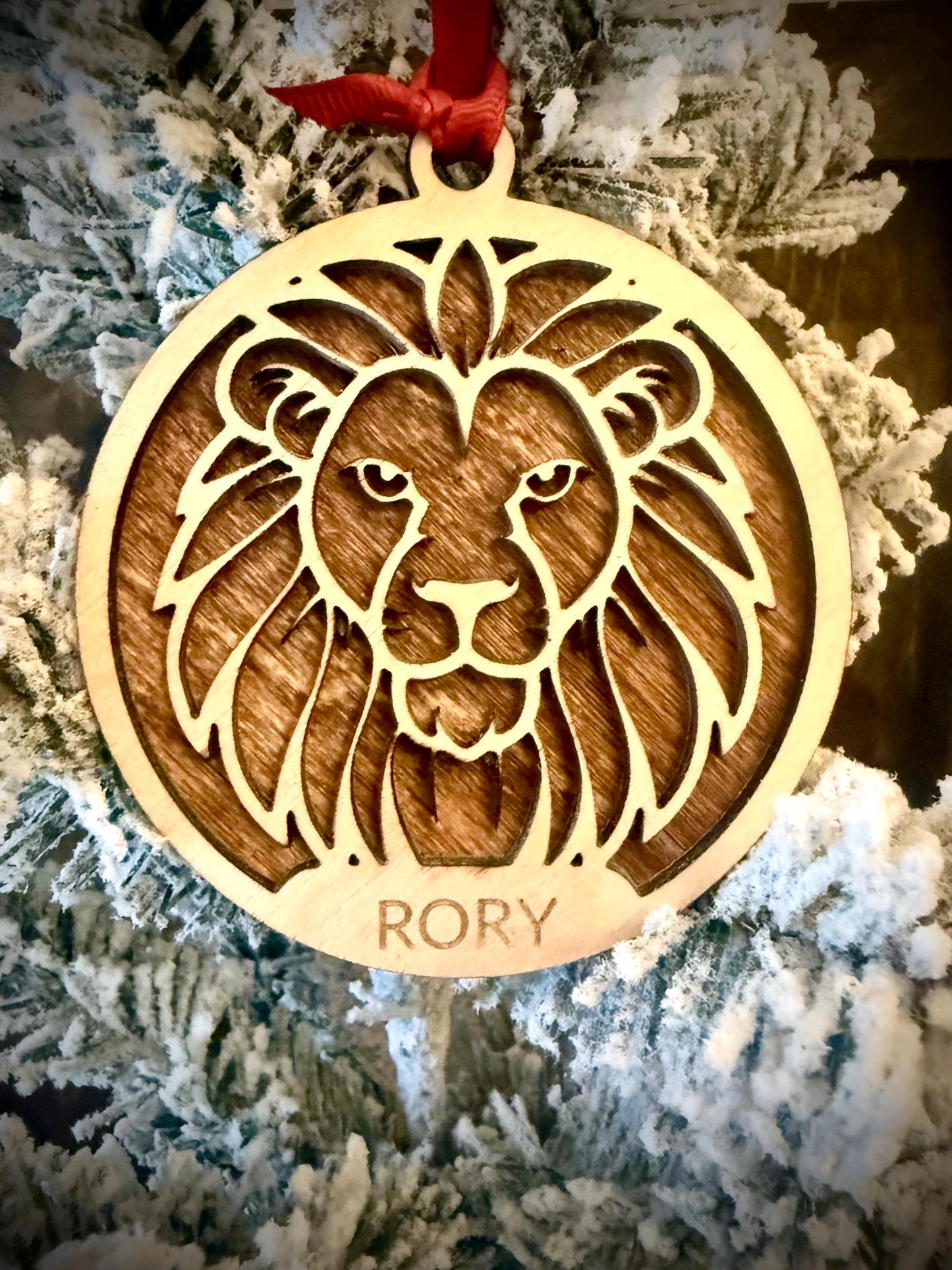 Majestic Lion Personalized 2-Layer Wood Christmas Ornament & Gift Tag | Multiple Finishes | Wildlife Gift