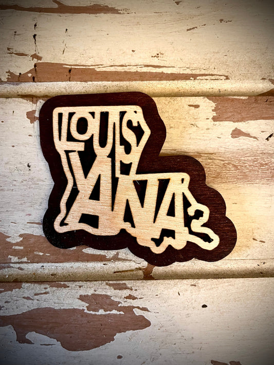 Louisiana Word Art 2-Layer Wood Refrigerator Magnet | 12 Finishes | State Pride Gift