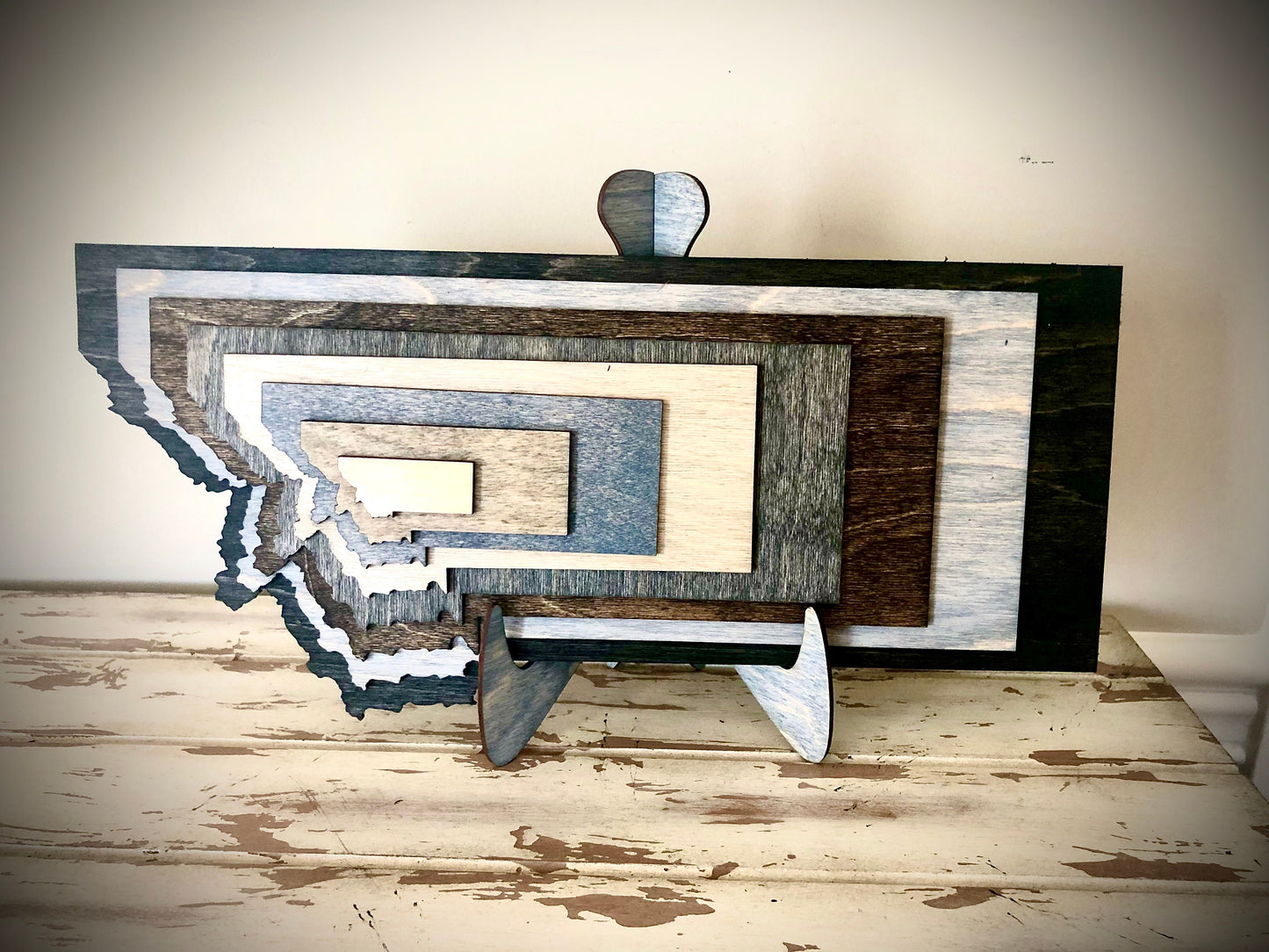 Montana Stacked State 3D Wood Table & Wall Art | Multi-Color