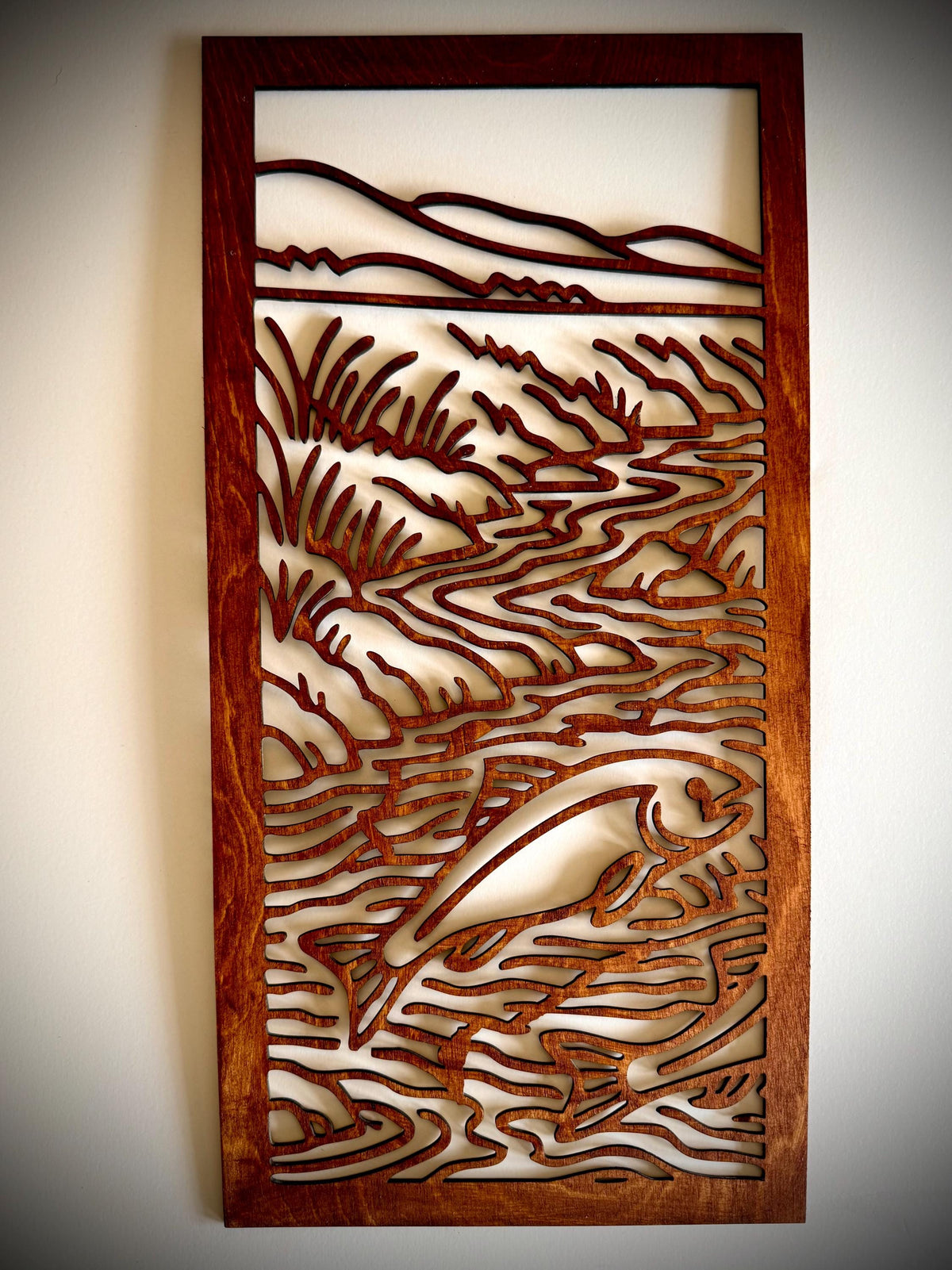 Salmon Migration Swimming Upstream Wood Wall Art | 3-Panel Set | Multiple Sizes & Finishes